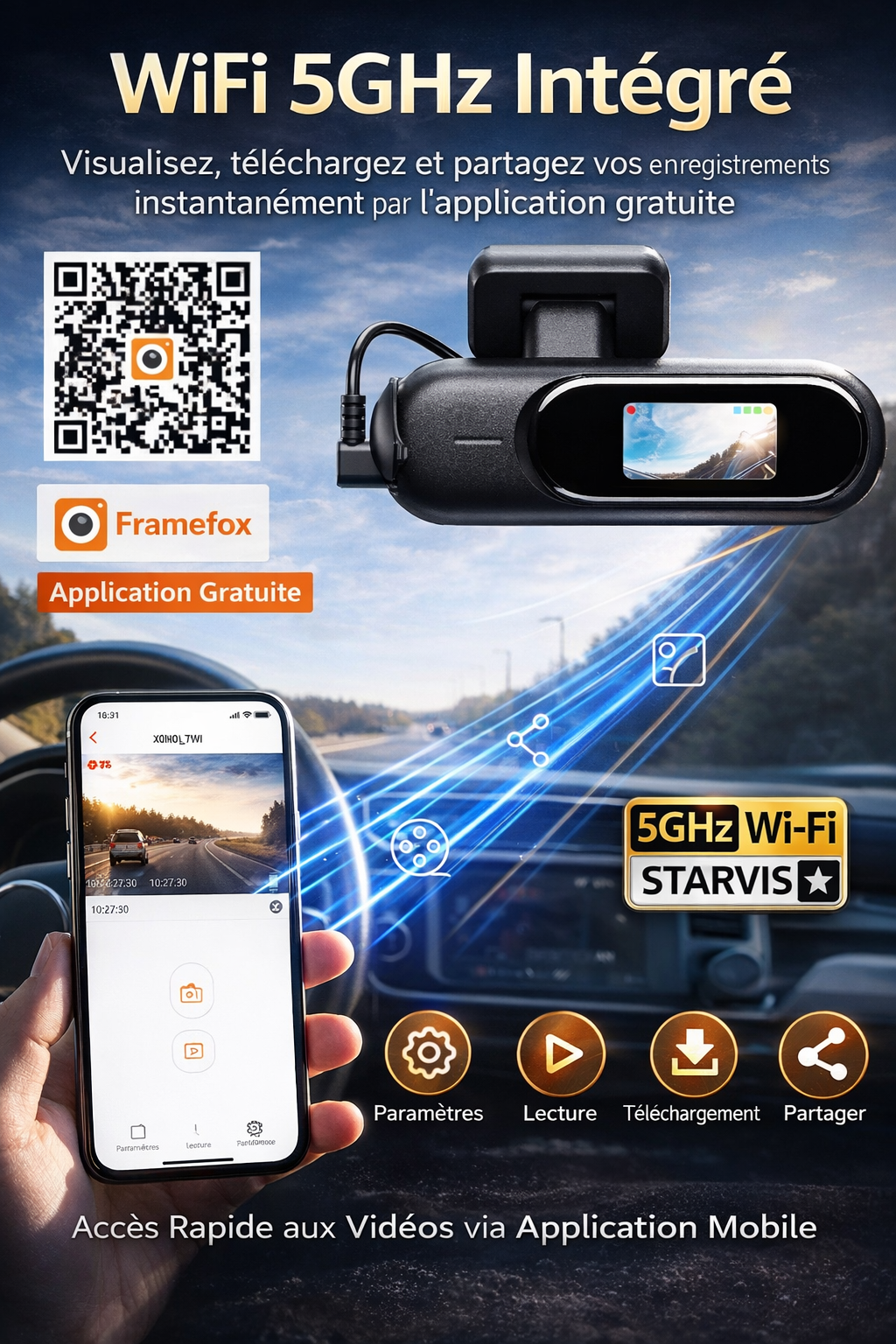 CamShield Auto Dashcam 4K Wi-Fi Vision Nocturne