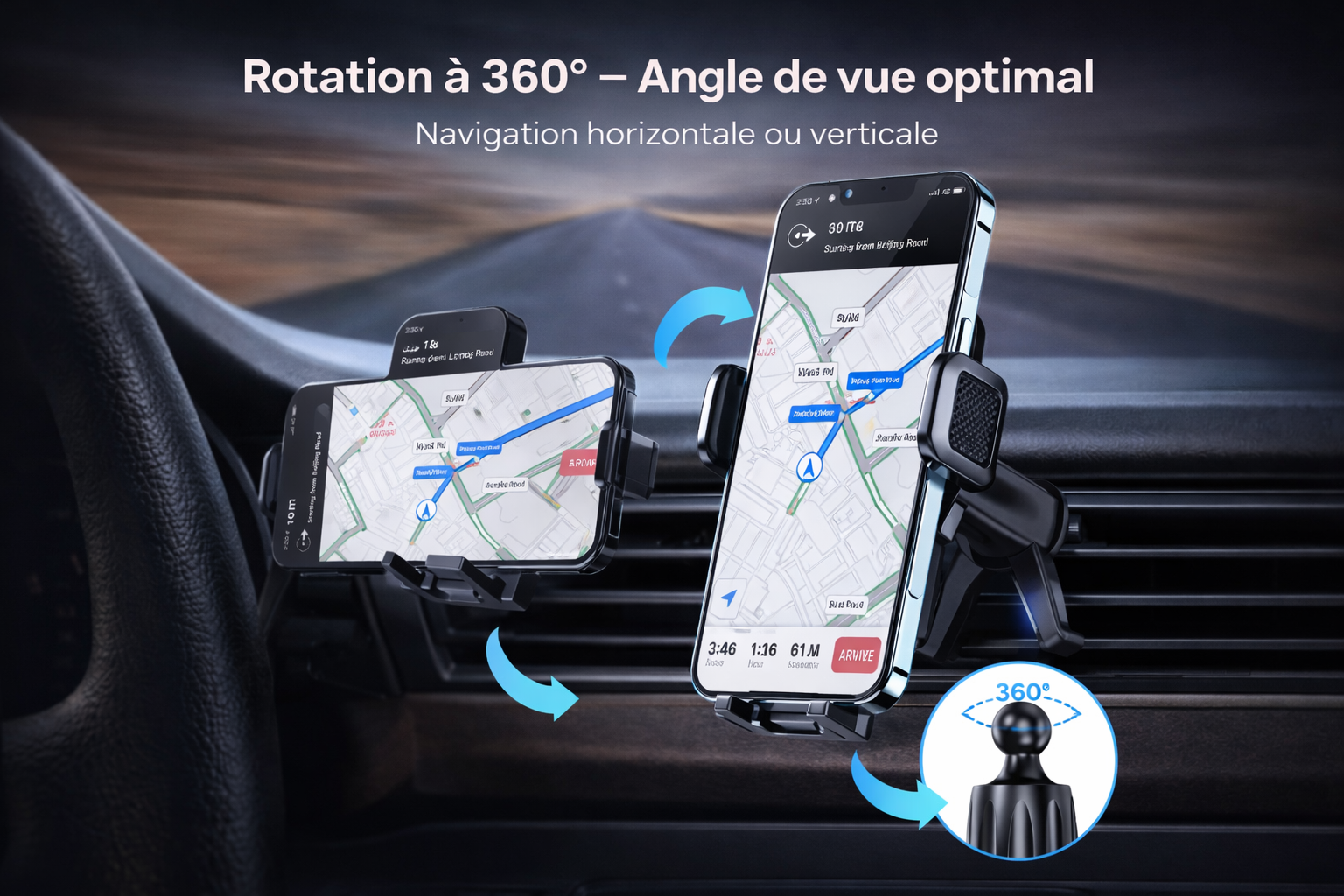 CamShield Auto – Support Téléphone Voiture avec Clip Métallique Renforcé pour Grille d’Aération, Support Smartphone Universel Mains Libres