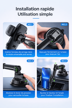 CamShield Auto – Support Téléphone Voiture à Ventouse pour Pare-Brise et Tableau de Bord, Support Smartphone Universel Rotatif