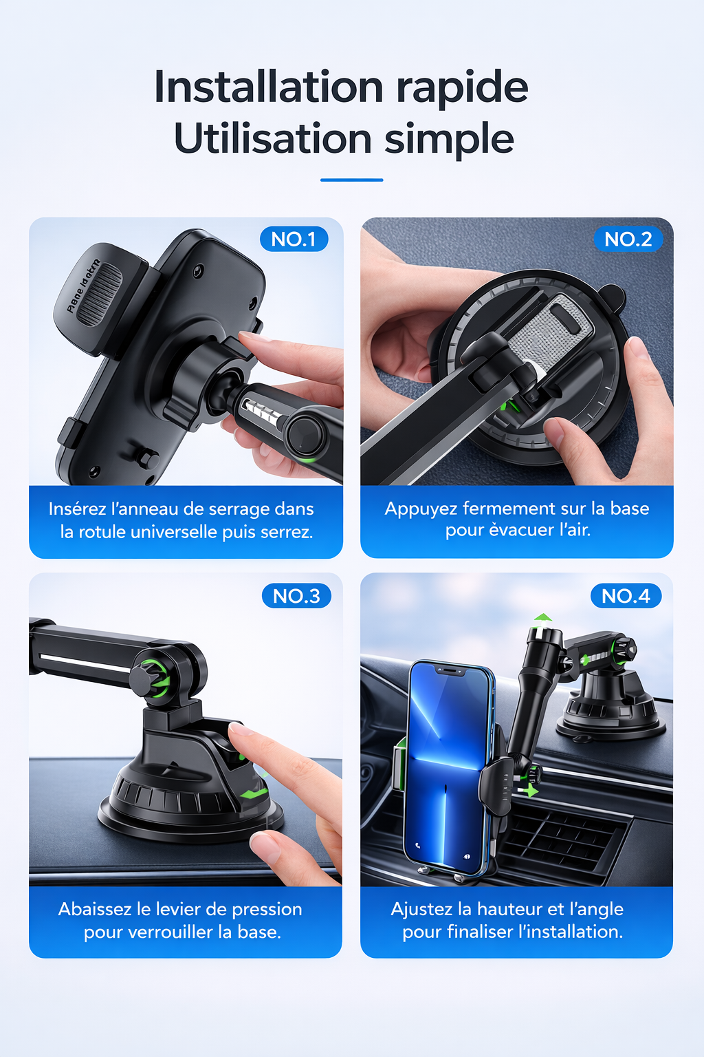 CamShield Auto – Support Téléphone Voiture à Ventouse pour Pare-Brise et Tableau de Bord, Support Smartphone Universel Rotatif